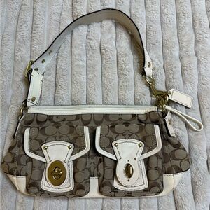 Coach Brown and Cream Signature Shoulder Bag